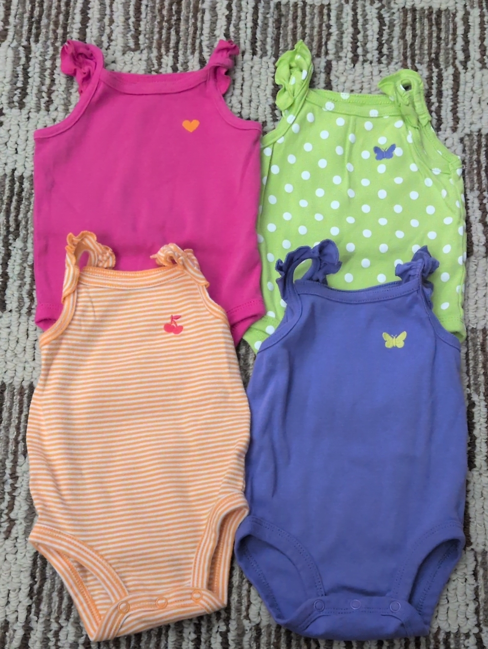 Carter's Purple, Green, Pink & Orange Baby Sleeveless Bodysuits